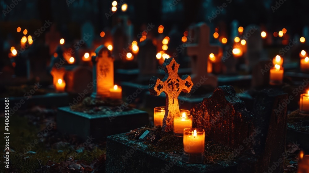 Cemetery Night: An Atmospheric Illumination of Remembrance and Reflection Amidst the Grave Markers Cemetery Night: An Atmospheric Illumination of Remembrance and Reflection Amidst the Grave Markers