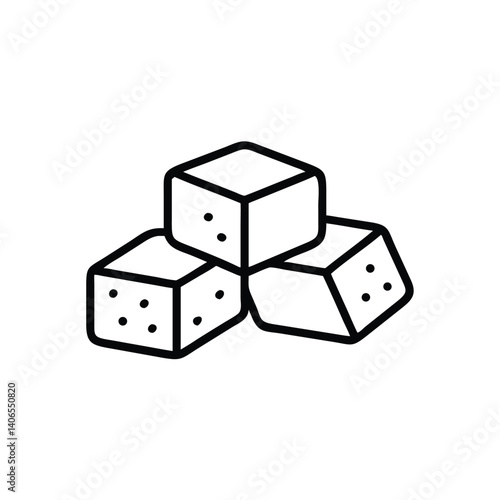 Three Sugar Cubes Stacked Neatly In A Minimalist Outline Design