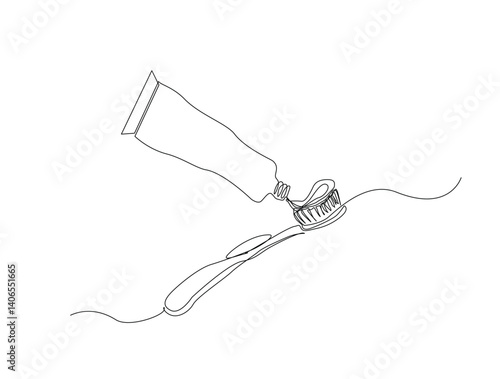 Continuous line art drawing of toothbrush and  toothpaste . Dental toothbrush in line art drawing vector illustration. Editable stroke.