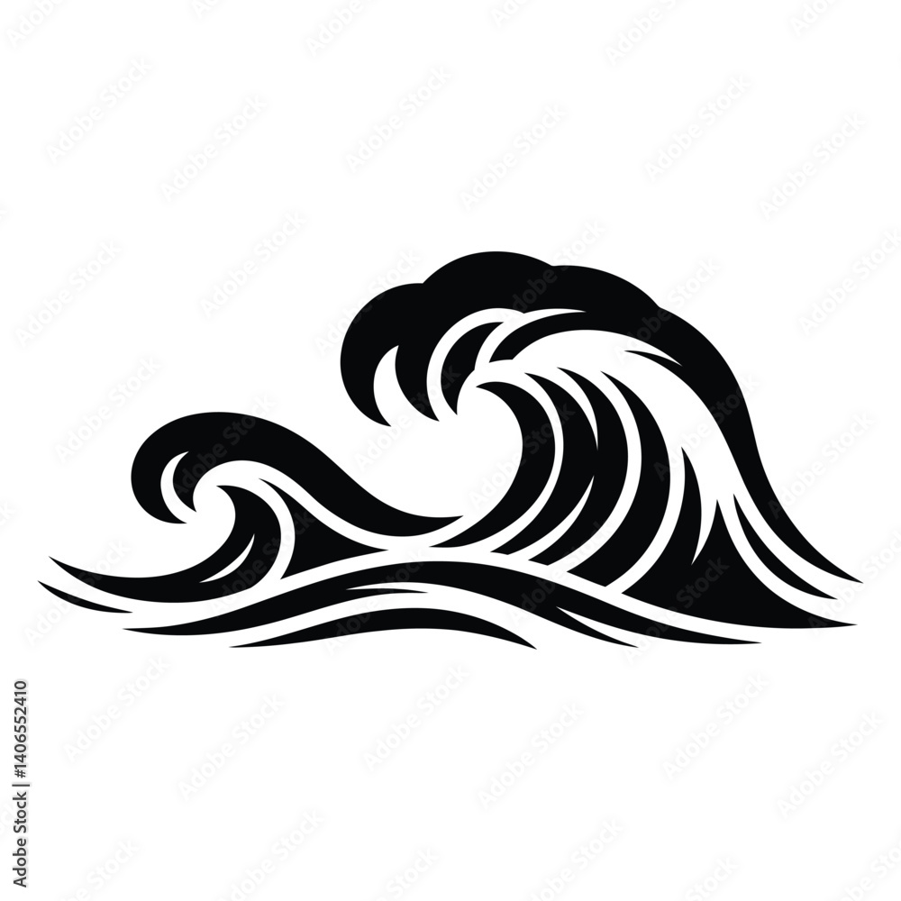 Ocean Wave Line Art, Silhouette, Vector, Icon, Logo, White Background. Ocean Wave Line Art, Silhouette, Vector, Icon, Logo, White Background.