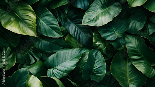 Wallpaper Mural Green Leafy Texture: A close-up perspective showcases the vivid texture of rich green leaves, their forms and veins interwoven into a harmonious natural tableau. Torontodigital.ca