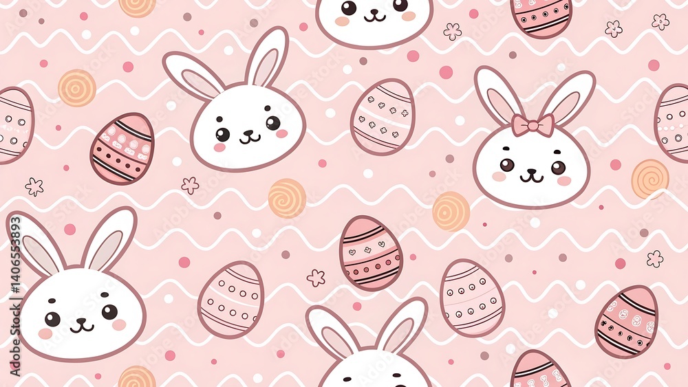 Obraz premium Cute Easter Bunny and Egg Seamless Pattern on Pink Background