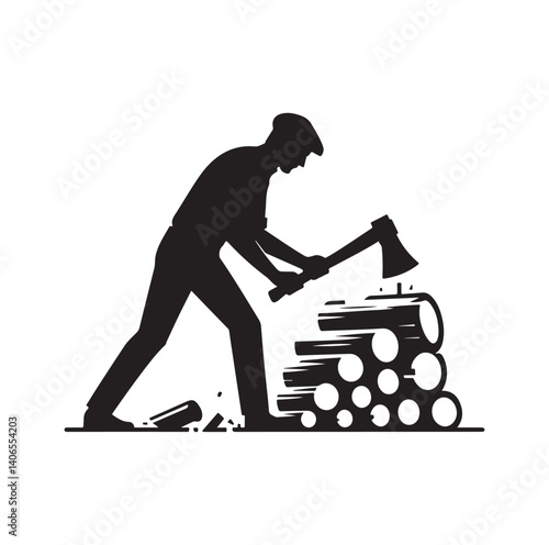 Man is chopping wood silhouette vector illustration