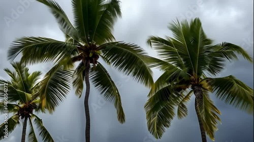 Wallpaper Mural Three Palm Trees Swaying in the Wind Under a Gray Sky Torontodigital.ca