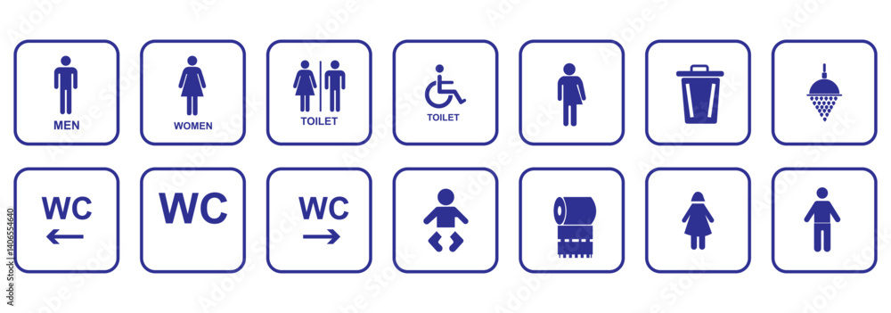 Set of restroom, toilet icon collection. Male and female restroom. Vector Illustration.
Set of restroom, toilet icon collection. Male and female restroom. Vector Illustration.