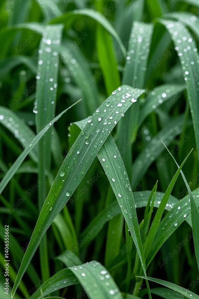 a close up of a bunch of green grass with water droplets a close up of a bunch of green grass with water droplets