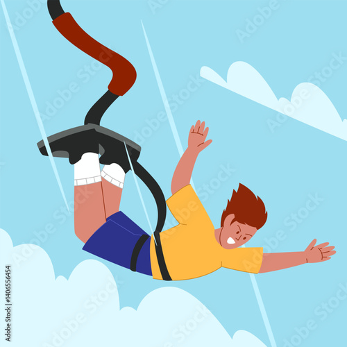 Adventure Sports Illustration. Vector illustration of Man jumping during a thrilling bungee jumping experience in the sky. Isolated on background