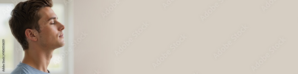 Obraz premium Calm young man enjoying solitude in a peaceful indoor setting