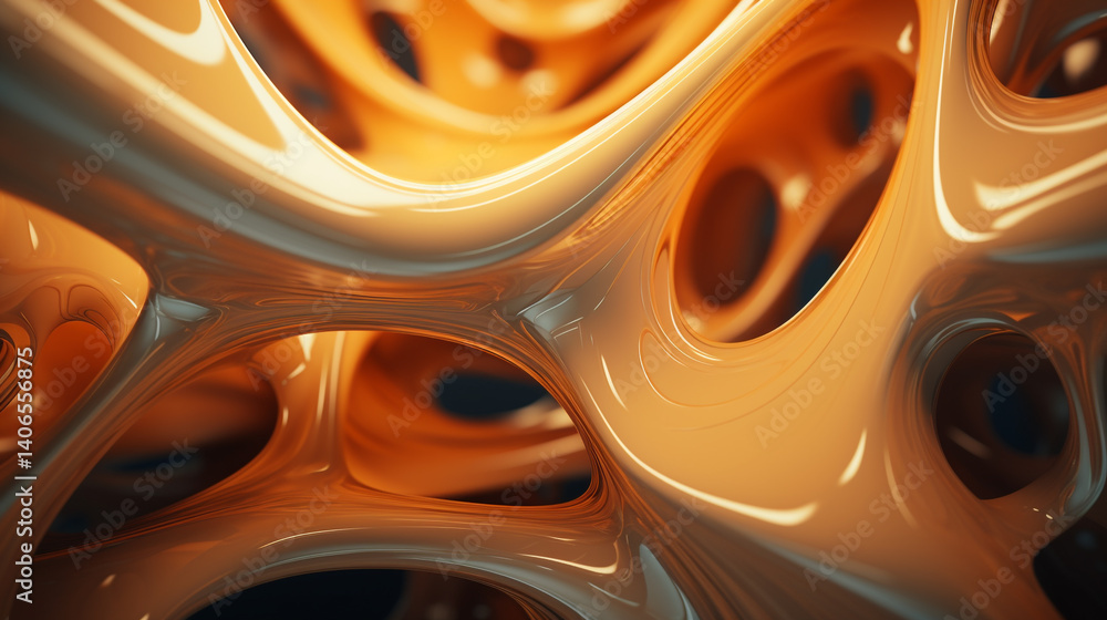 Abstract orange structure with interconnected shapes and glossy surface in a close up view Abstract orange structure with interconnected shapes and glossy surface in a close up view