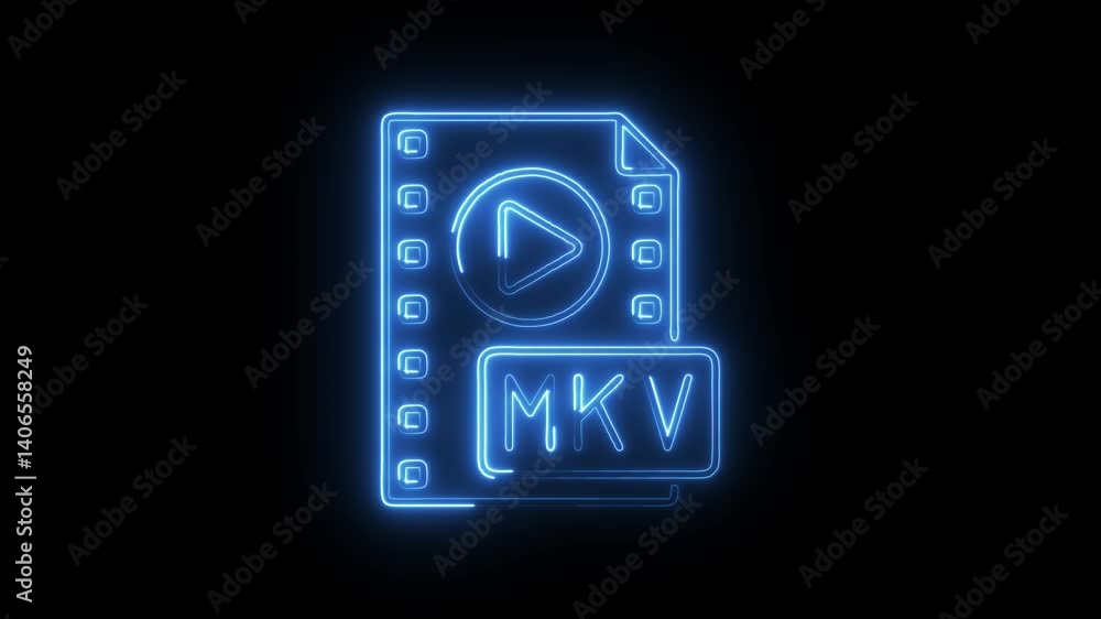 Glowing neon mkv icon isolated on black background. HD Video motion graphic animation Glowing neon mkv icon isolated on black background. HD Video motion graphic animation