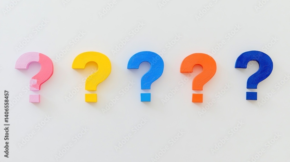 Colorful question marks arranged in a row Colorful question marks arranged in a row