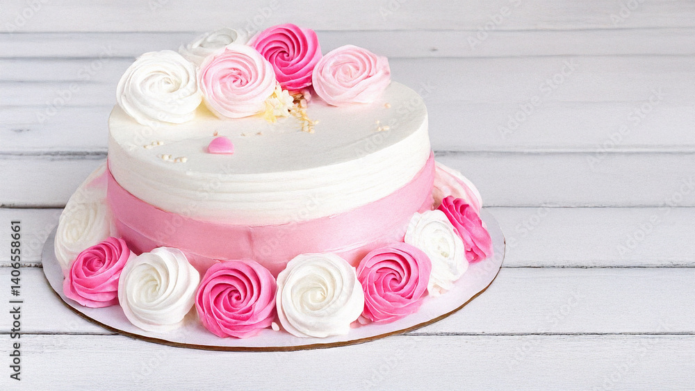 Pink and white buttercream flower cake. Pink and white buttercream flower cake.