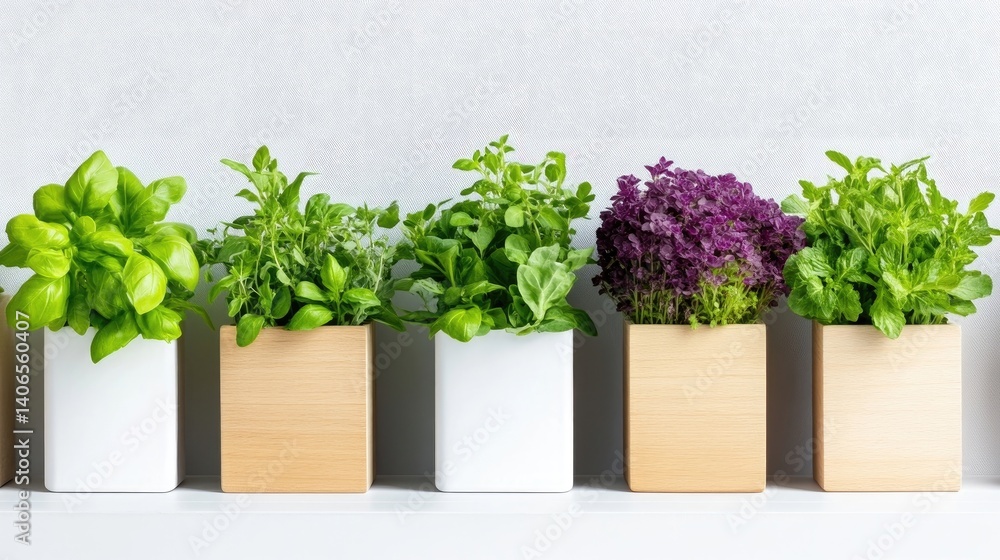 Fototapeta premium Fresh herbs in modern planters