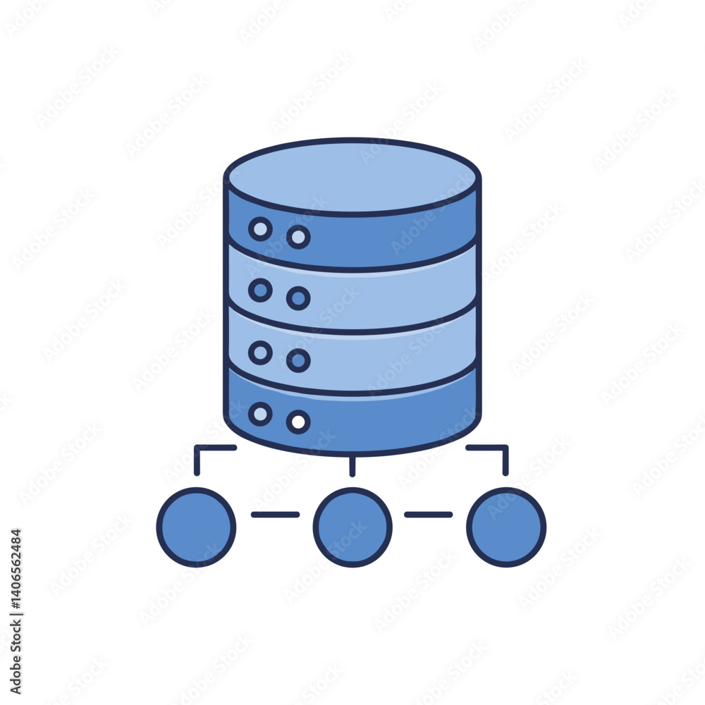 Database icon in blue style representing data structure Database icon in blue style representing data structure