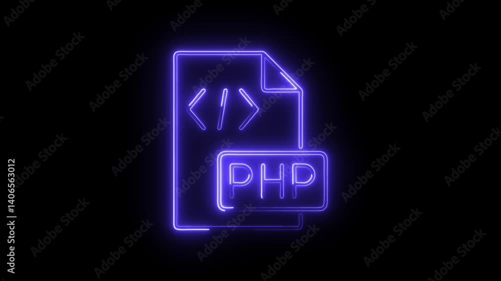 Glowing neon php icon isolated on black background. HD Video motion graphic animation Glowing neon php icon isolated on black background. HD Video motion graphic animation