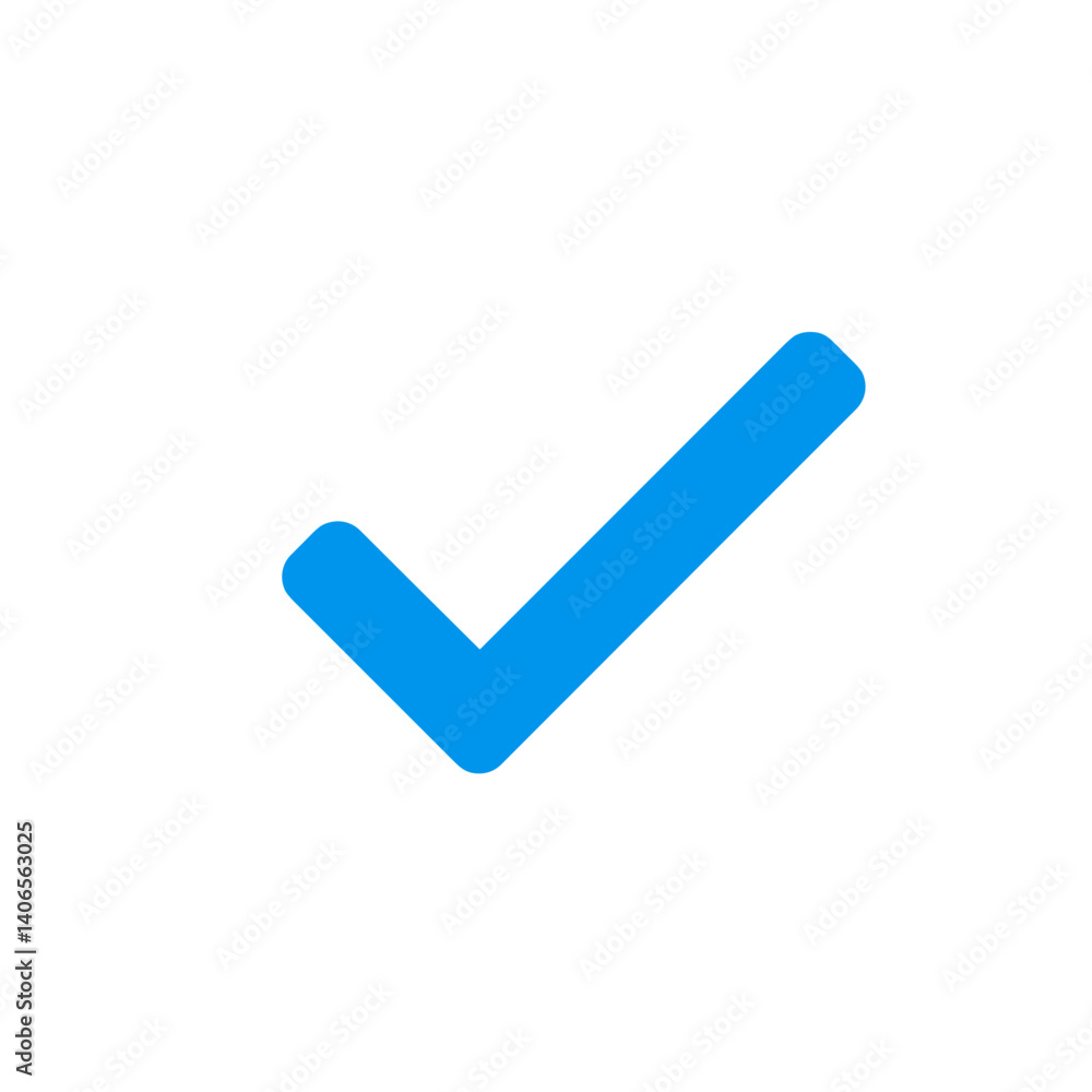Blue check mark symbol on a white background Blue check mark symbol on a white background