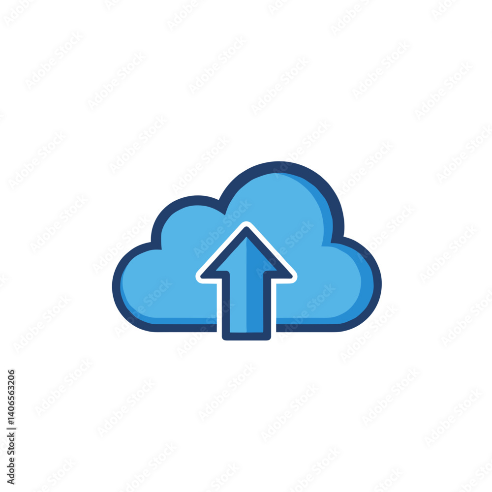 Cloud storage symbol with upward arrow in blue tones Cloud storage symbol with upward arrow in blue tones