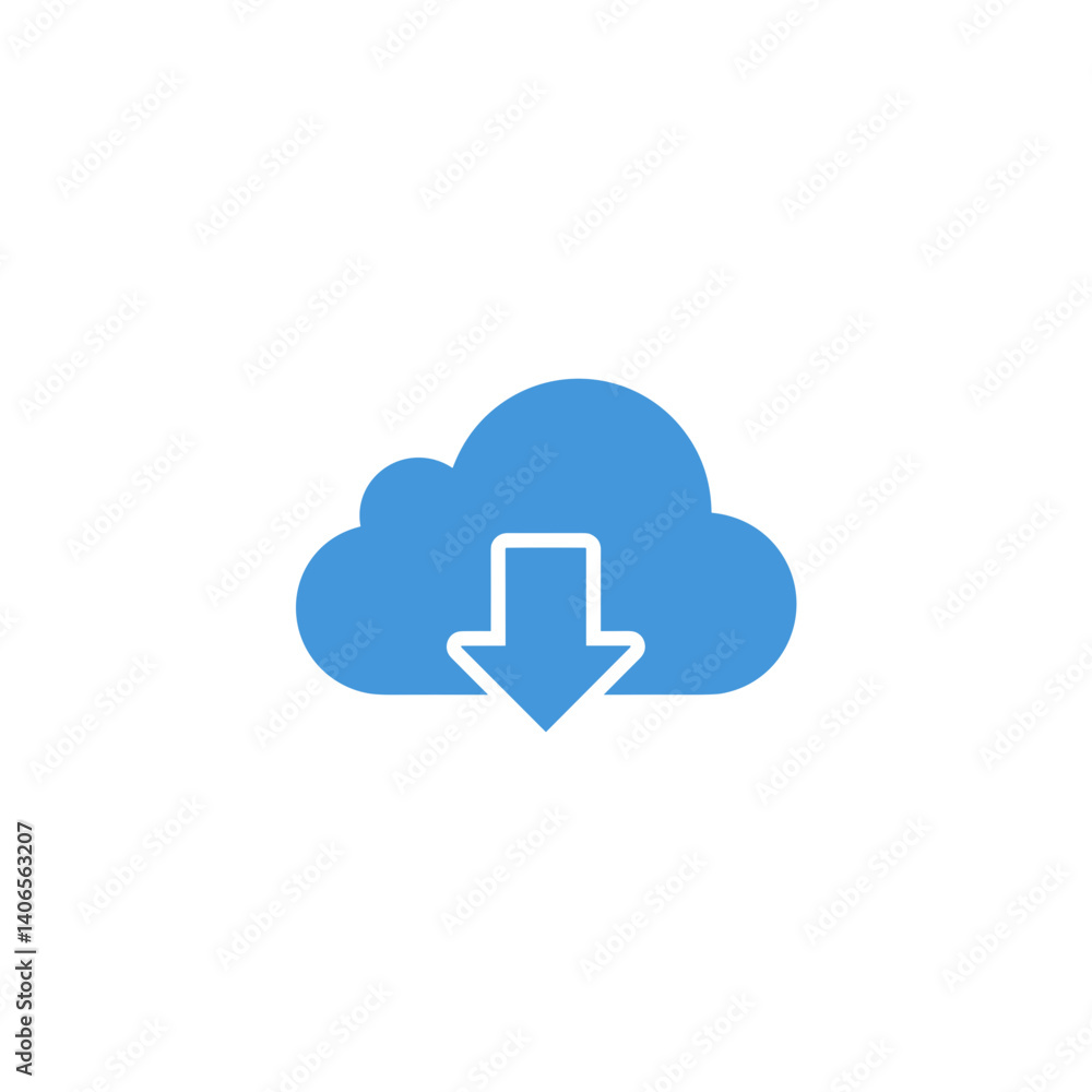 Cloud download icon in minimalist style with blue color Cloud download icon in minimalist style with blue color