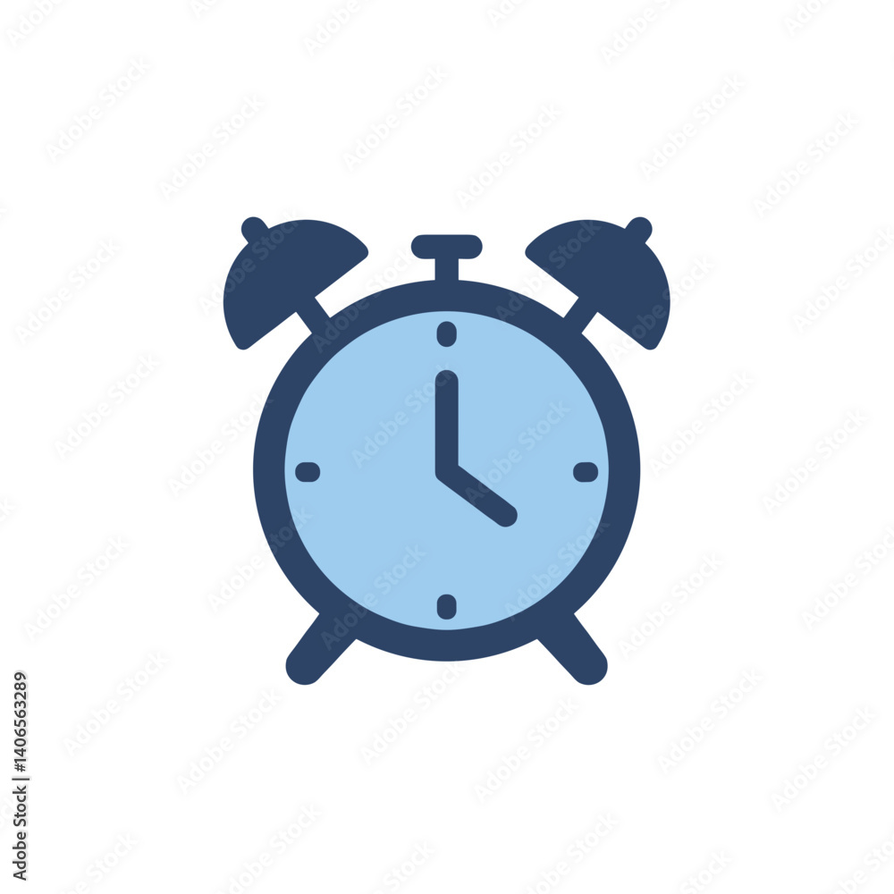 Alarm clock icon in flat design with blue color scheme Alarm clock icon in flat design with blue color scheme
