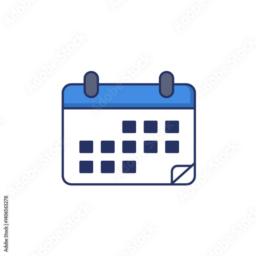 Calendar icon in flat style with days marked and blue hues  