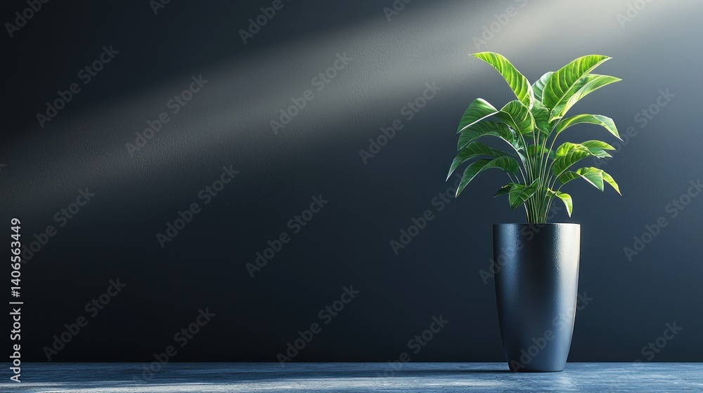 A vibrant houseplant in a dark setting A vibrant houseplant in a dark setting