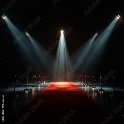 Illuminated Podium With Red Carpet. Vector Illustration.