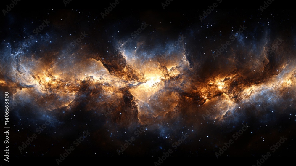 Fototapeta premium Cosmic Nebula with Orange and Blue Hues