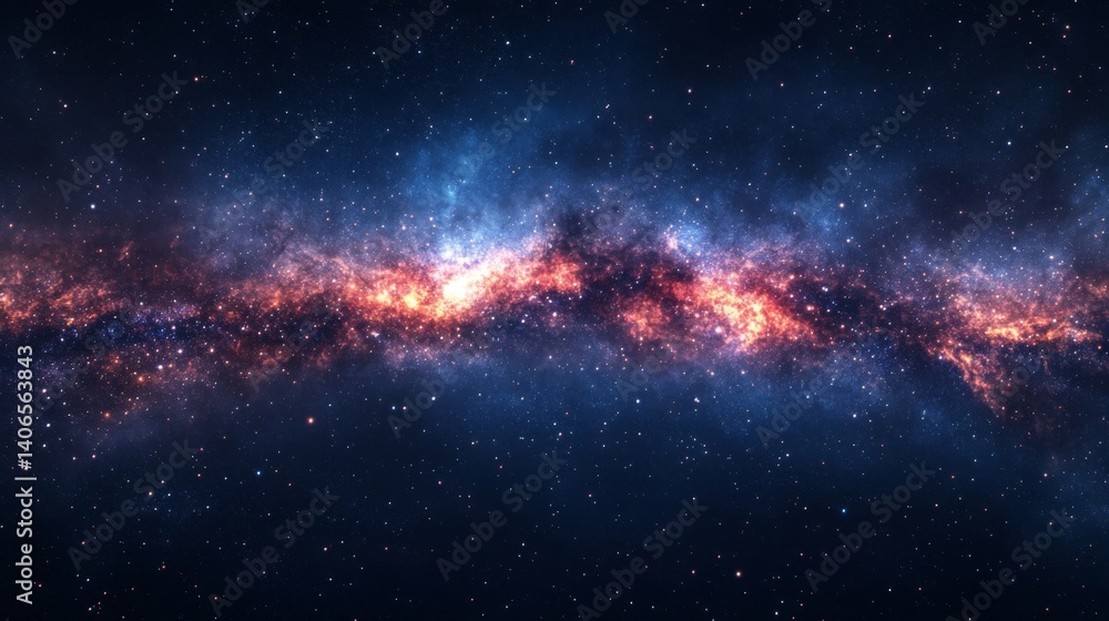 Fototapeta premium Cosmic Nebula in Dark Space with Vibrant Red and Blue Hues
