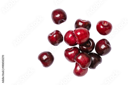 Dark red cherry isolated on white background. Top view