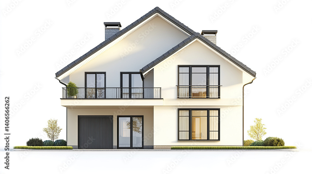 Modern two story house with large windows and garage Modern two story house with large windows and garage