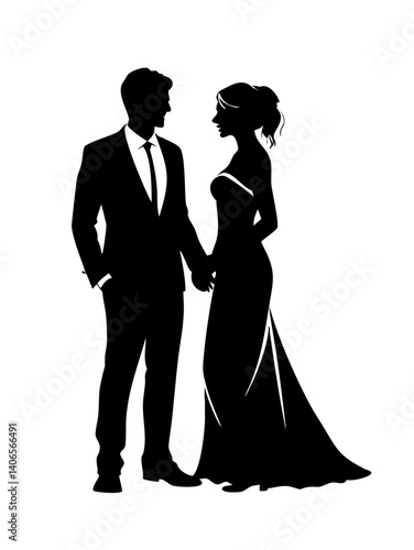 Wallpaper Mural Elegant Wedding Vector Silhouettes: Bride and Groom, Romantic Dance, Black & White Illustrations, Black and White Bride and Groom Clipart. Vector illustration of Wedding Couple Isolated   Torontodigital.ca