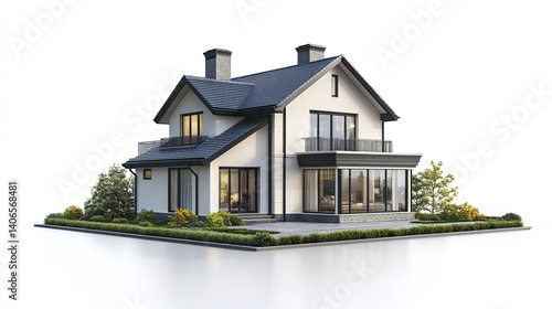 Wallpaper Mural Modern two story house with large windows and landscaped garden Torontodigital.ca