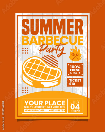 Summer barbecue party vertical flyer or poster vector template design