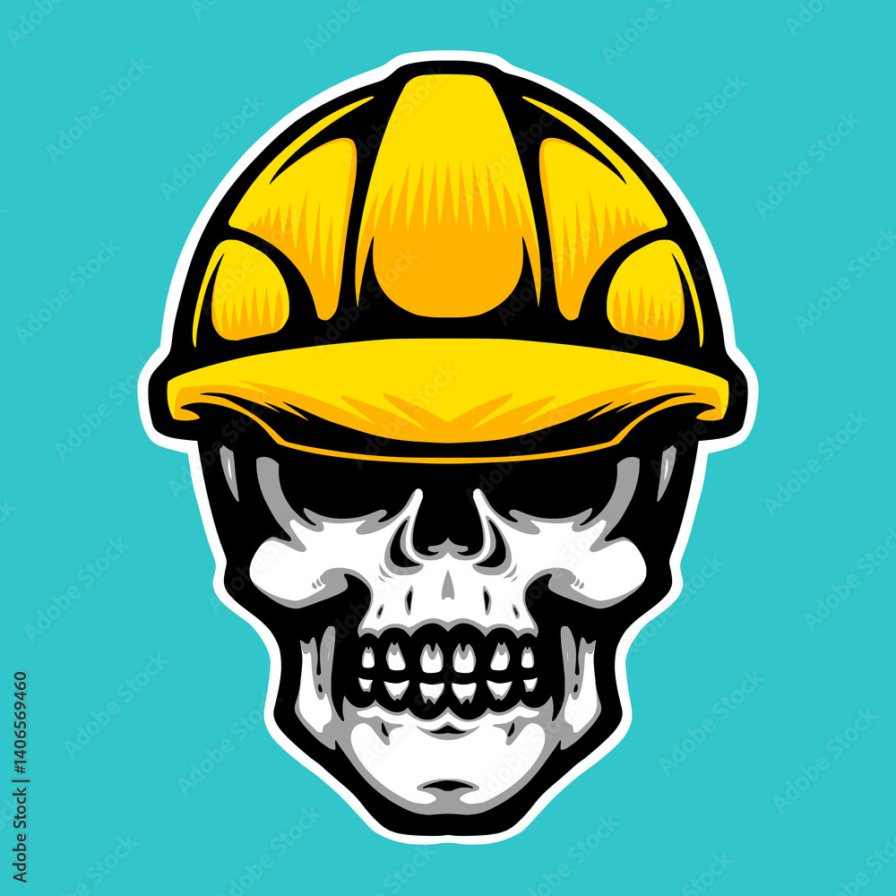 Vector skull wearing a safety helmet, blending dark art with construction aesthetics. Perfect for unique graphic or apparel design. Vector skull wearing a safety helmet, blending dark art with construction aesthetics. Perfect for unique graphic or apparel design.
