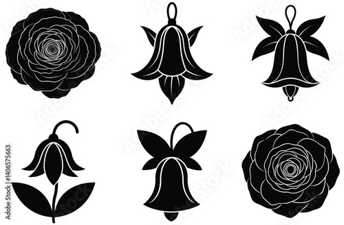 Vintage floral pattern with hand-drawn bells and rose bloom vector