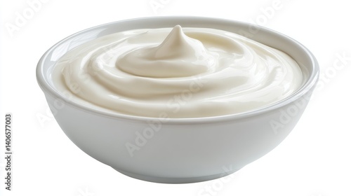 Creamy yogurt in bowl delicious healthy food dairy product dessert on white background