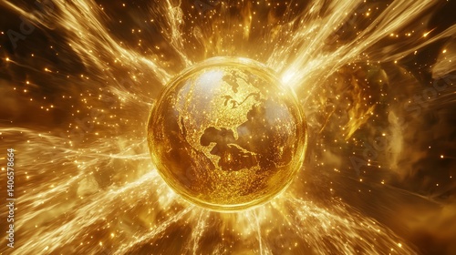 Obraz na płótnie Immense Golden Globe with Fantasy Explosion of Wealth and Light w salonie