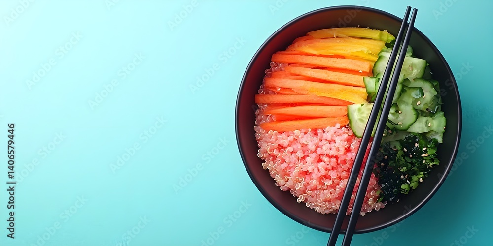 Colorful sushi bowl with fresh vegetables and toppings Colorful sushi bowl with fresh vegetables and toppings
