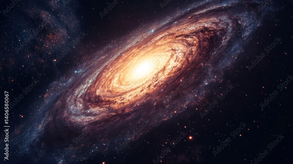 Fototapeta premium Spiral Galaxy in Deep Space: Cosmic Swirl of Orange and Brown