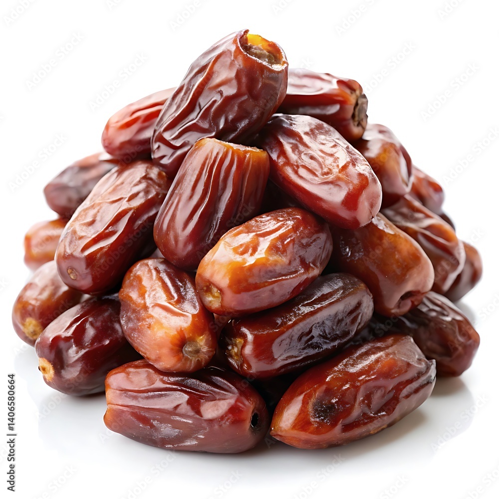 a pile of dates with a deep reddish-brown color on white background a pile of dates with a deep reddish-brown color on white background
