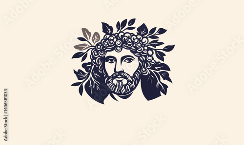 Bacchus Dionysus Grape Leaf Logo for Winemakers Breweries Bars Restaurants