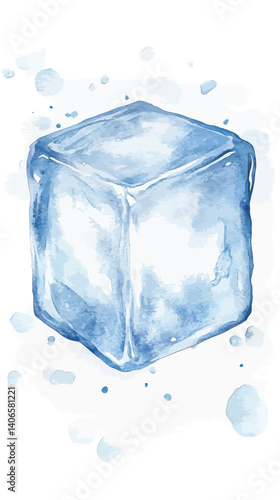 Elegant Ice Cube Watercolor Painting for Refreshing Design Concepts