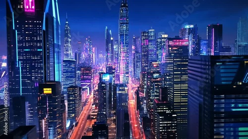 Wallpaper Mural Vibrant futuristic cityscape with illuminated skyscrapers at twilight aerial view Torontodigital.ca