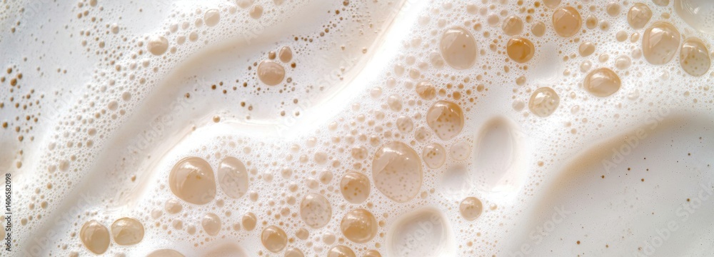 Frothy foam texture fills the frame with a creamy appearance, displaying bubbles of various sizes and patterns. The high contrast highlights the unique details of the foam Frothy foam texture fills the frame with a creamy appearance, displaying bubbles of various sizes and patterns. The high contrast highlights the unique details of the foam