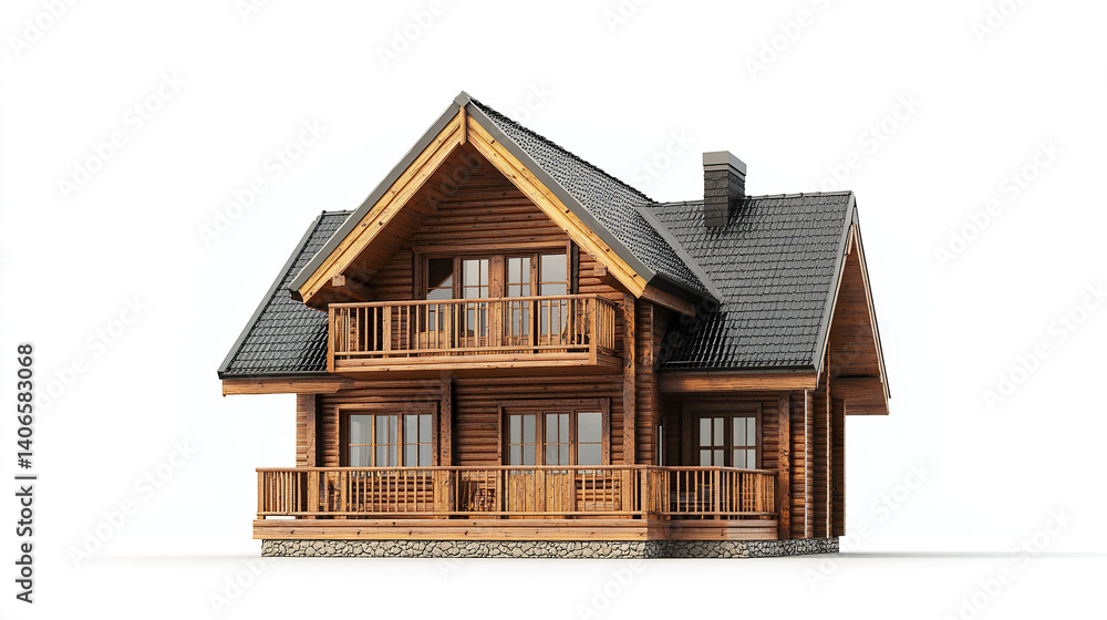 wooden frame house with cozy design on white background wooden frame house with cozy design on white background