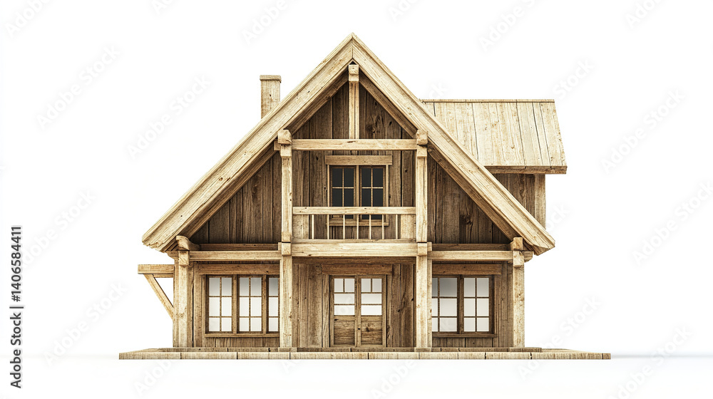 Wooden frame house with rustic design on white background Wooden frame house with rustic design on white background