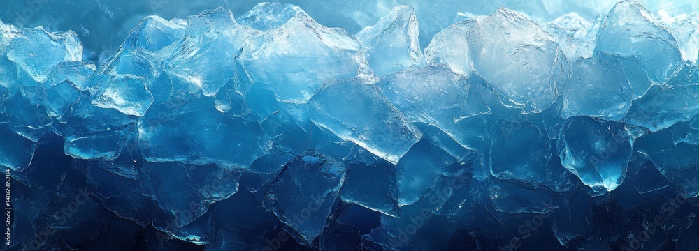 Crystalline formations of deep Arctic ice shimmer in various shades of blue, showcasing intricate details and textures. Light reflects off the ice, creating a serene and captivating environment Crystalline formations of deep Arctic ice shimmer in various shades of blue, showcasing intricate details and textures. Light reflects off the ice, creating a serene and captivating environment