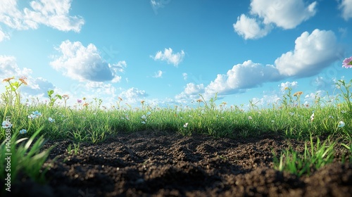 Fototapeta Naklejka Na Ścianę i Meble -  Lush meadow flowers bloom on rich soil