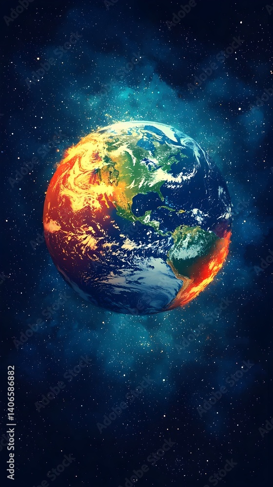 Fototapeta premium Earth illuminated in cosmic space