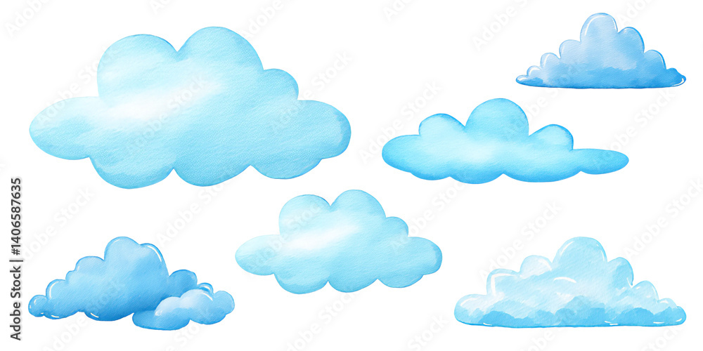set of watercolor cloud illustration isolated on white set of watercolor cloud illustration isolated on white